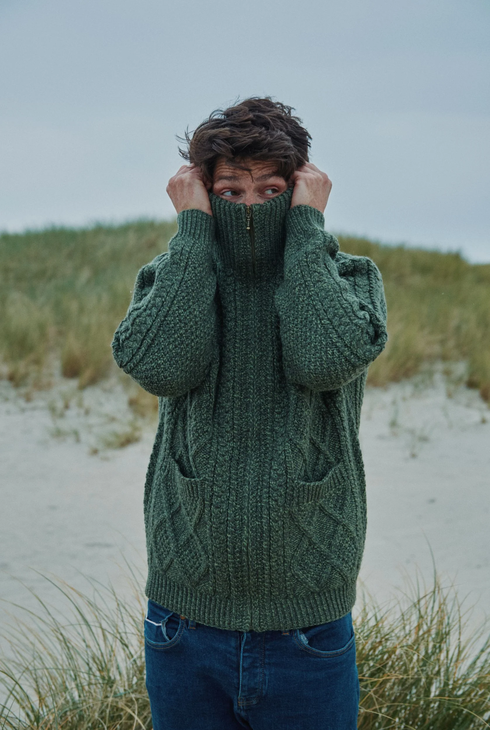 Brannock Men's Aran Zipper Cardigan - Green - Image 3
