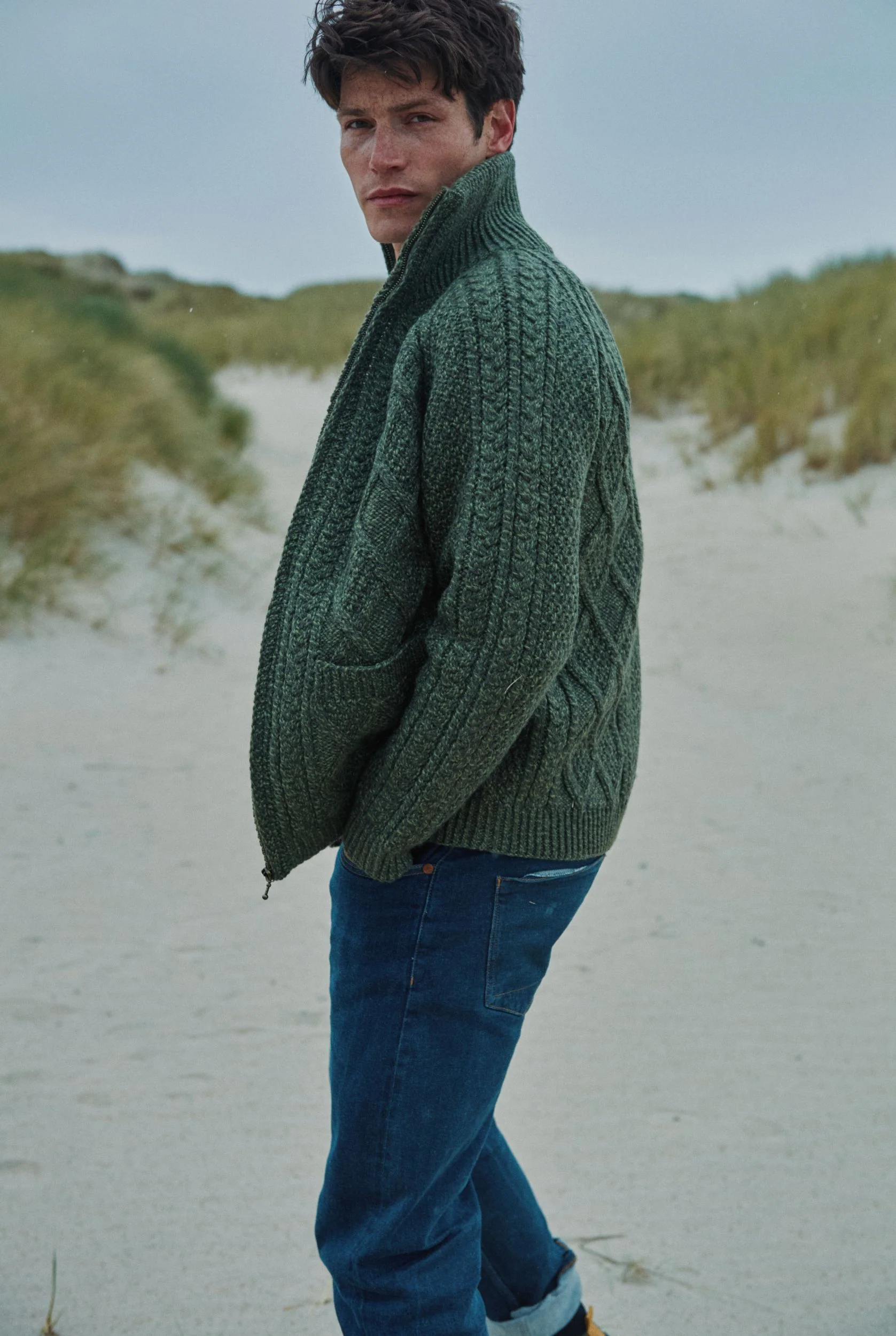 Brannock Men's Aran Zipper Cardigan - Green - Image 5