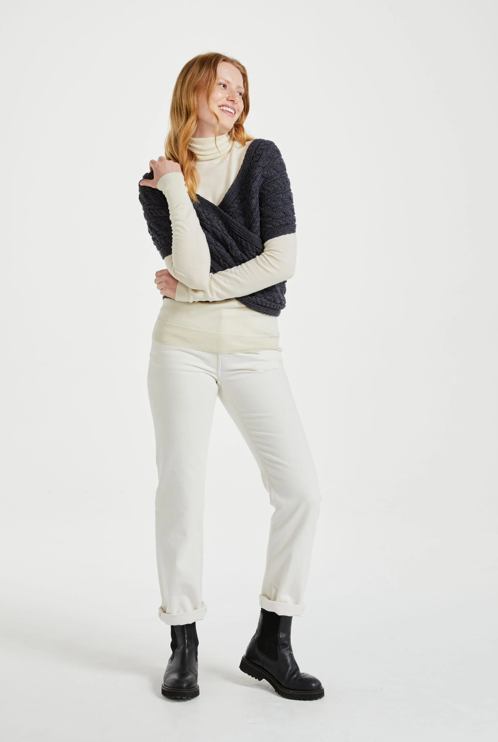 Corrib Crossover Merino Aran Wrap - Grey - Image 3