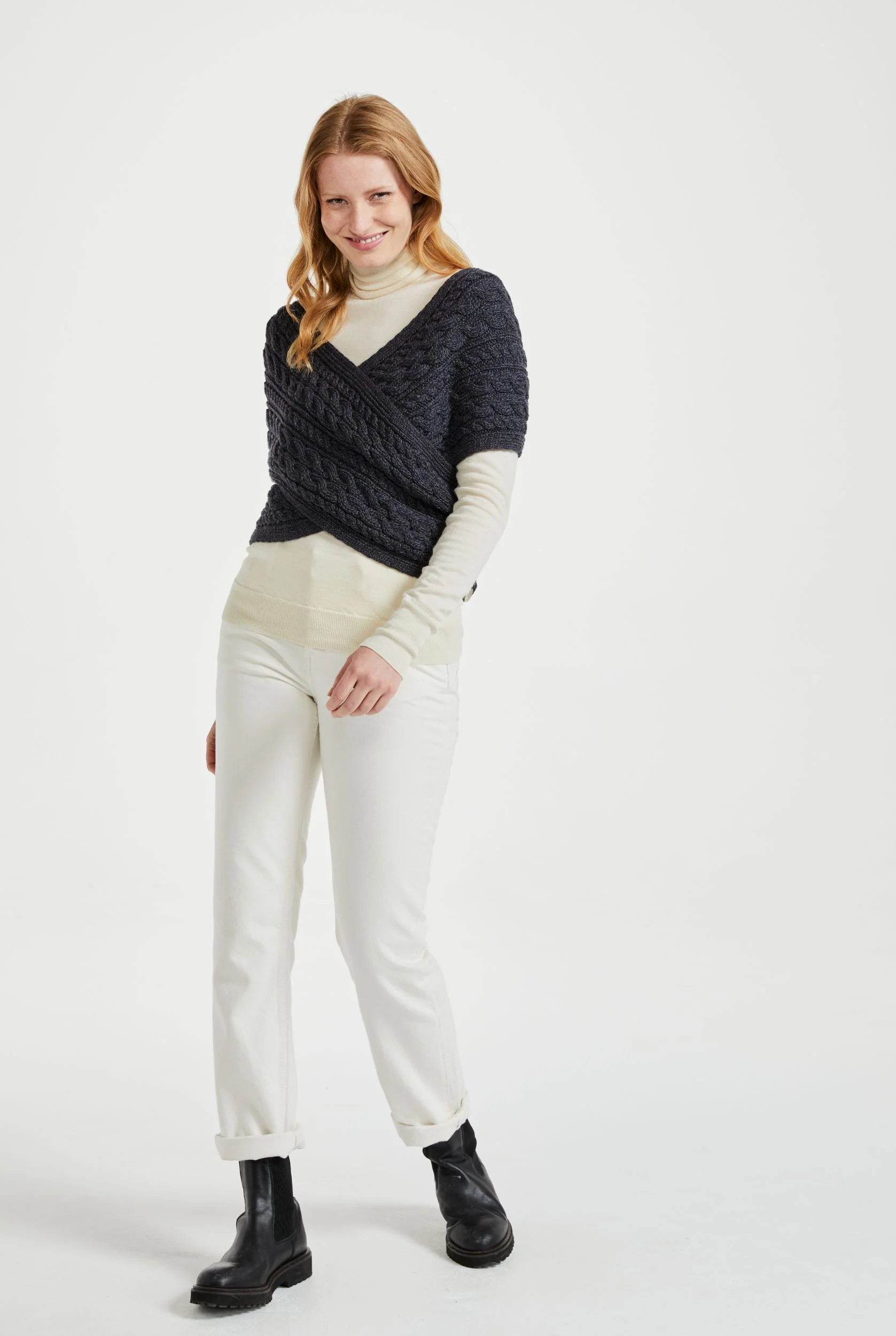 Corrib Crossover Merino Aran Wrap - Grey - Image 4