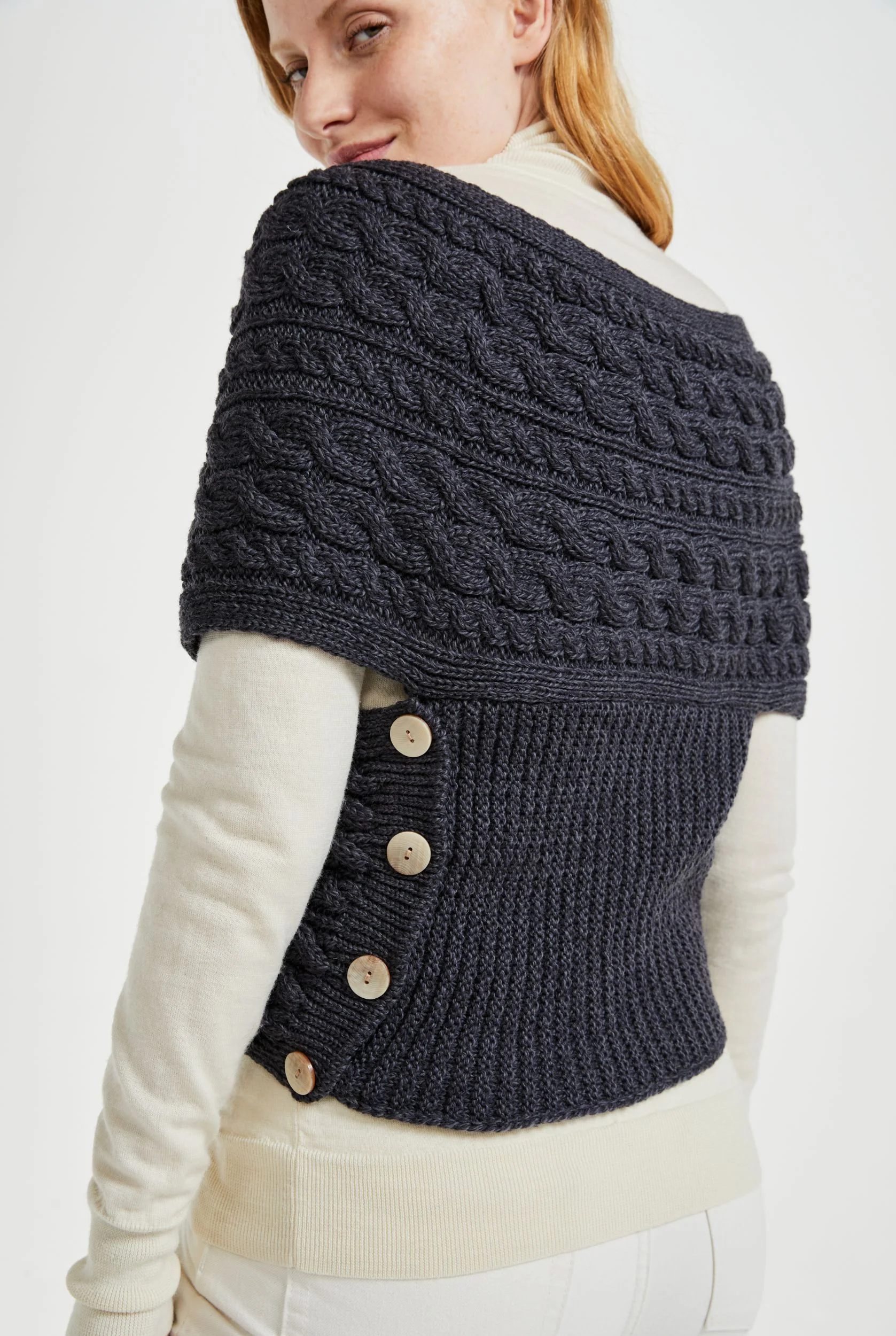 Corrib Crossover Merino Aran Wrap - Grey - Image 5