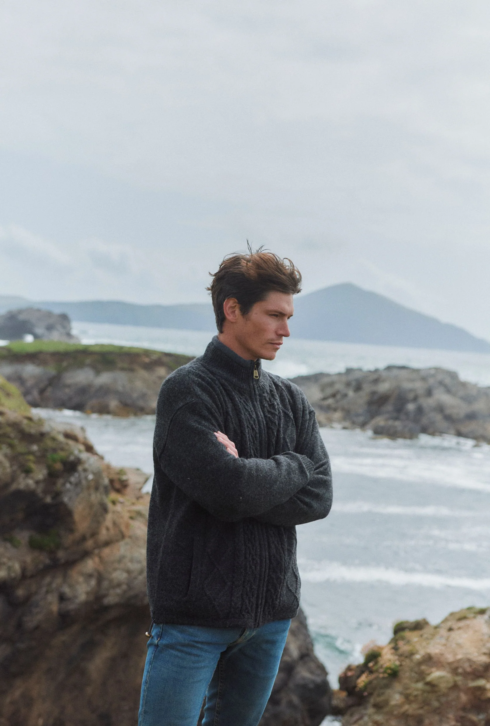 Farmleigh Lined Wool Mens Cardigan - Grey - Image 3