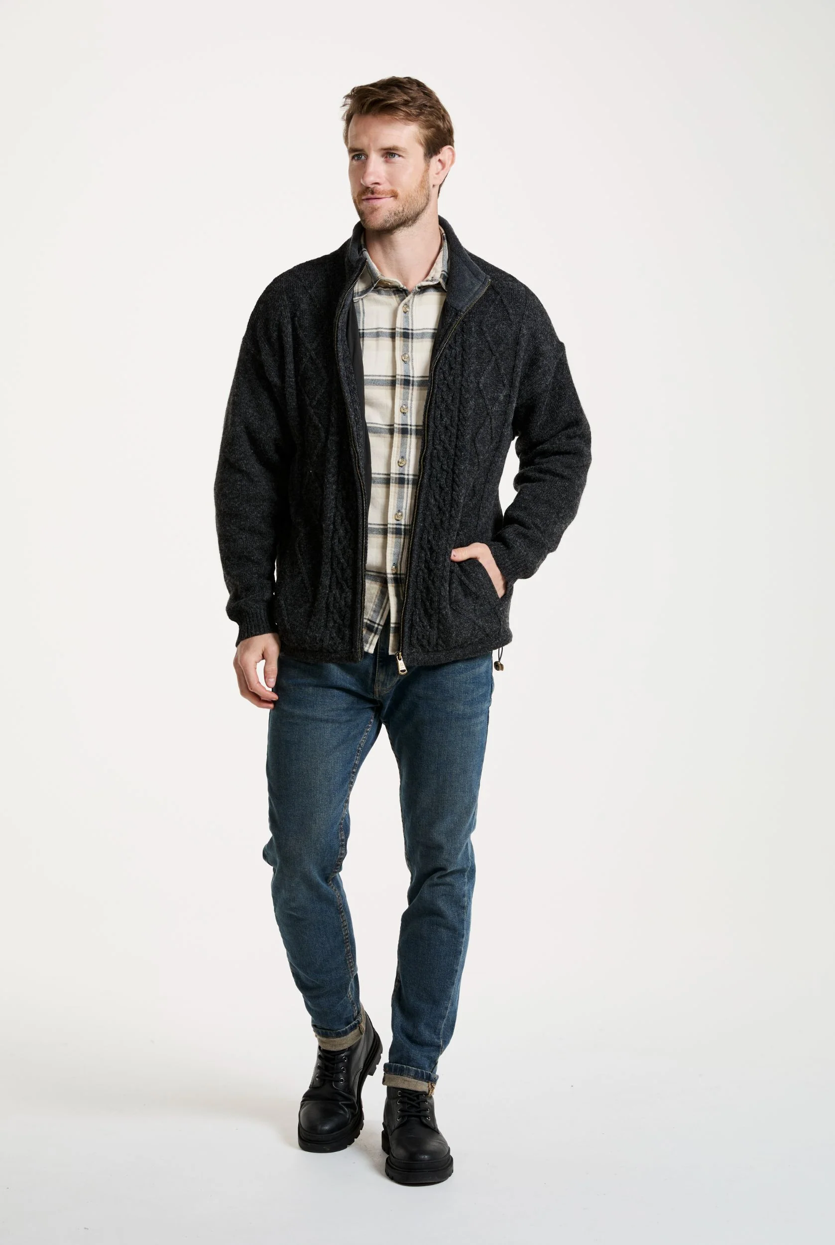 Farmleigh Lined Wool Mens Cardigan - Grey - Image 6