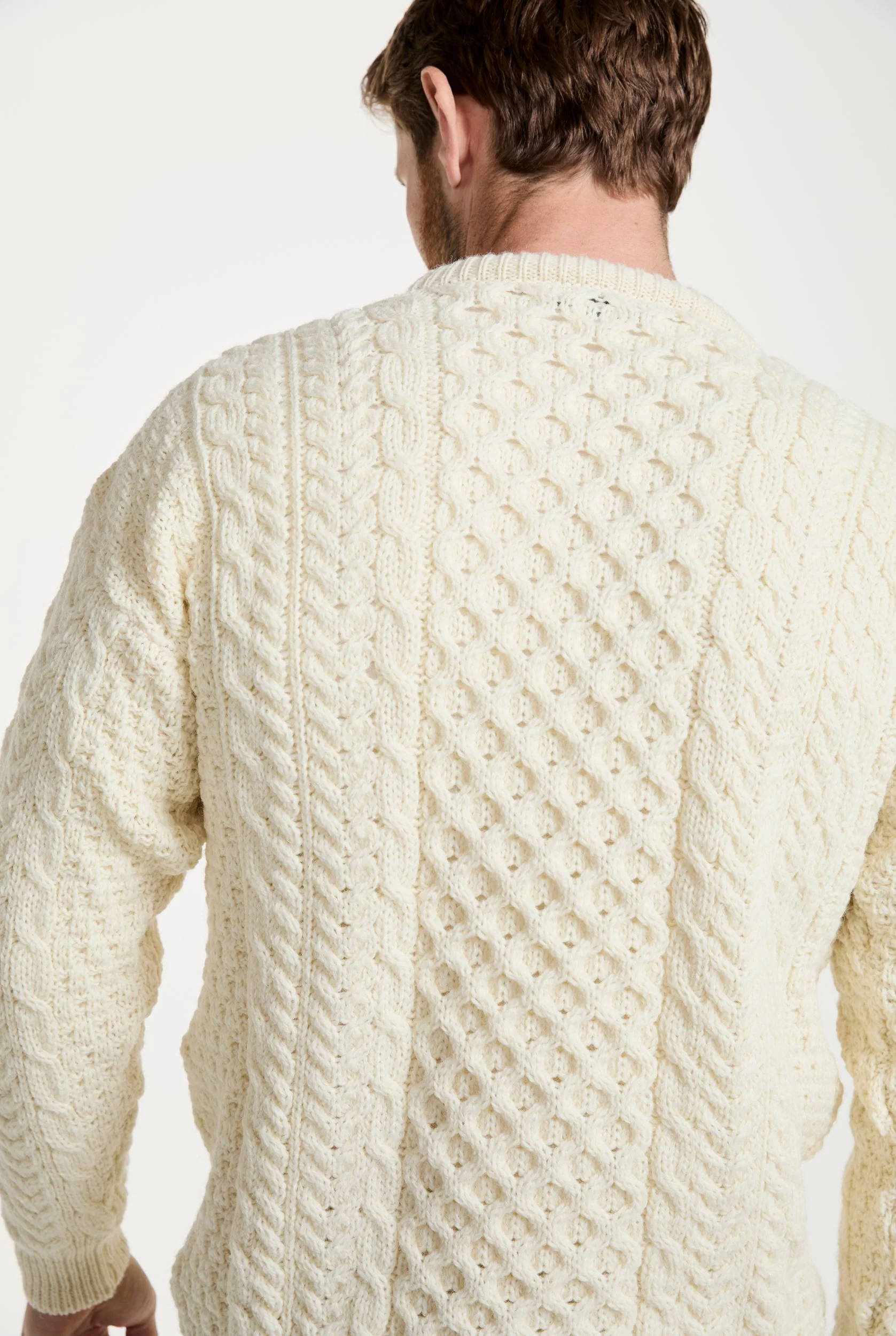 Inishbofin Mens Traditional Aran Sweater - Cream - Image 4