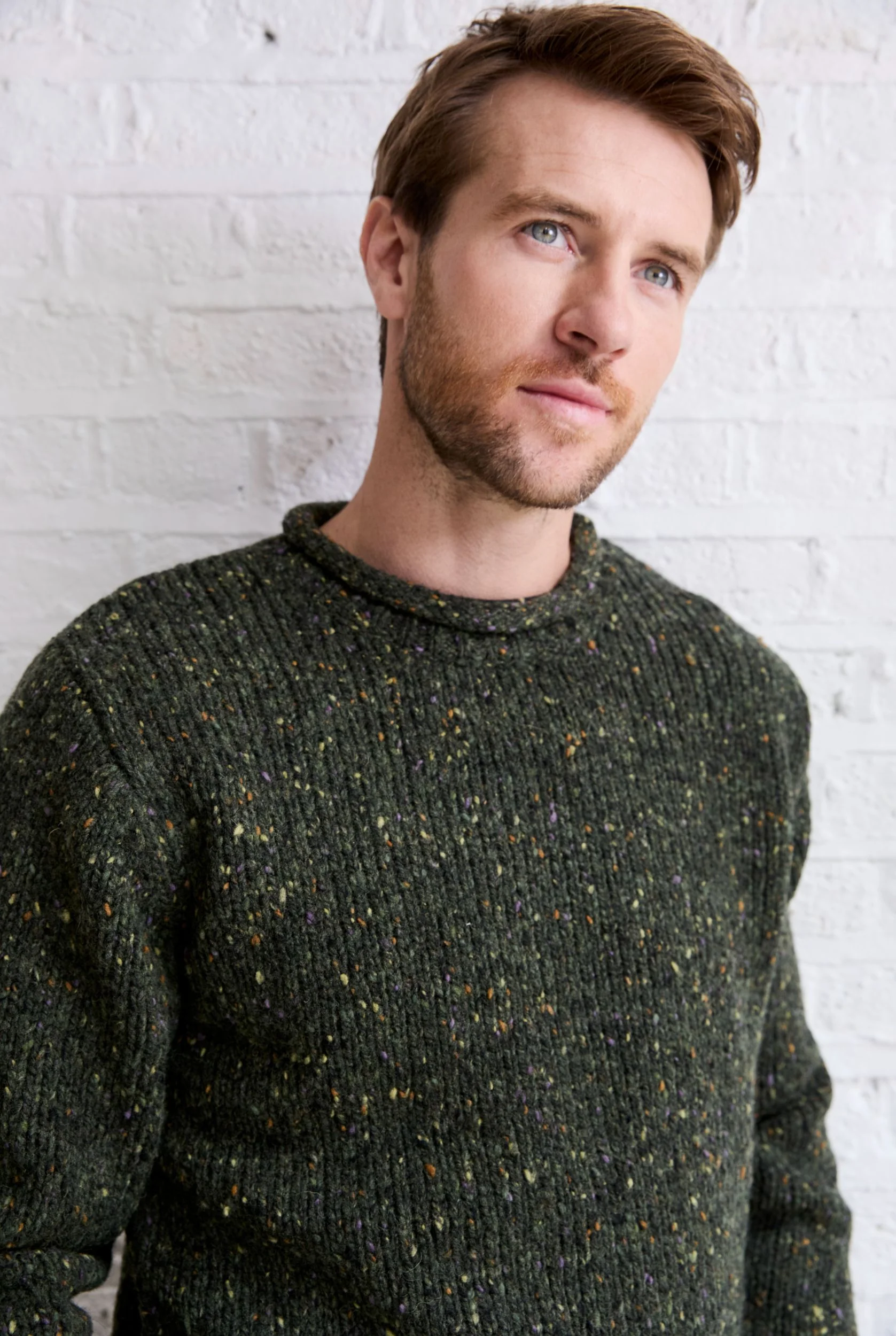Raheen Tweed Roll Neck Mens Sweater - Green - Image 8