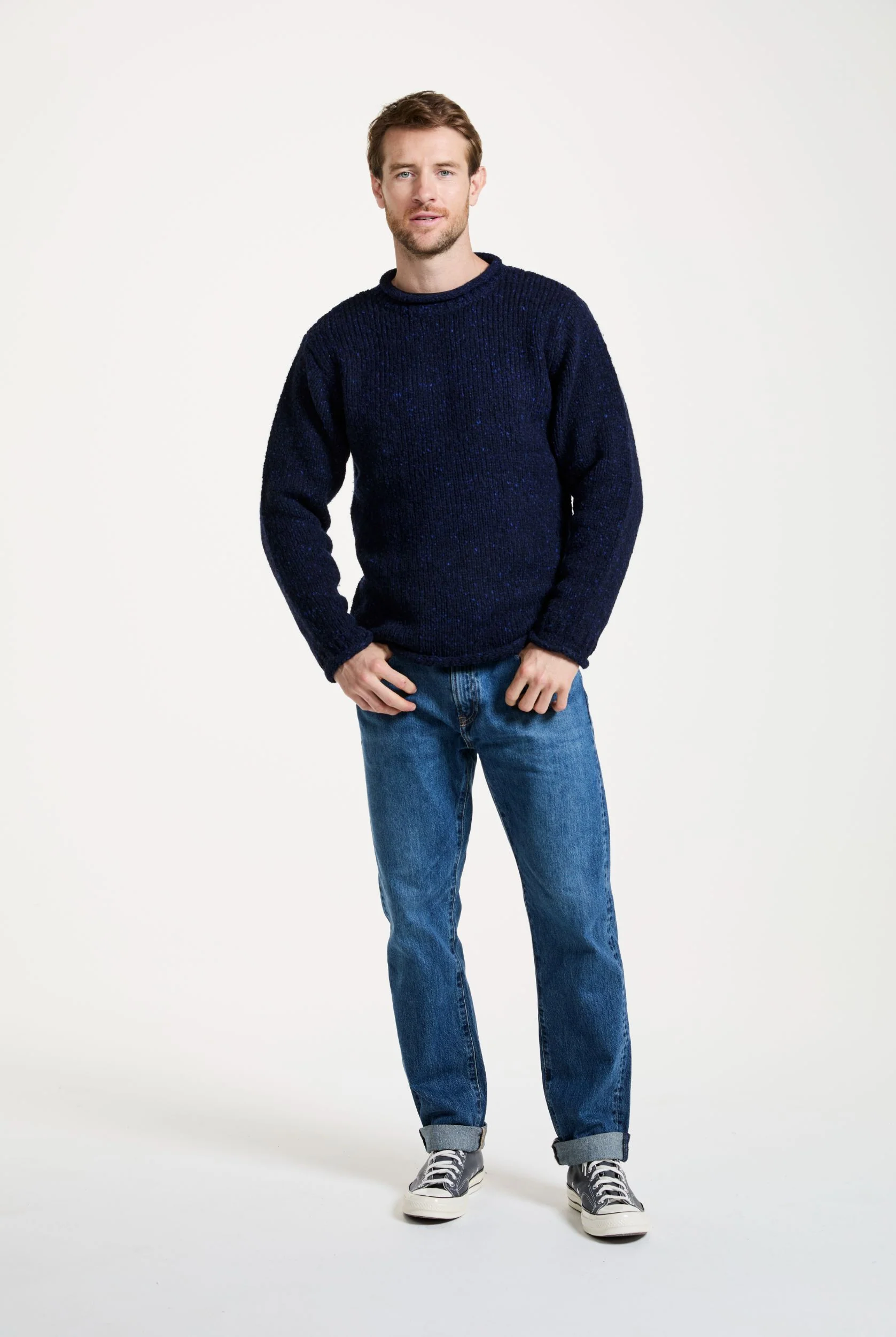 Raheen Tweed Roll Neck Mens Sweater - Navy - Image 4