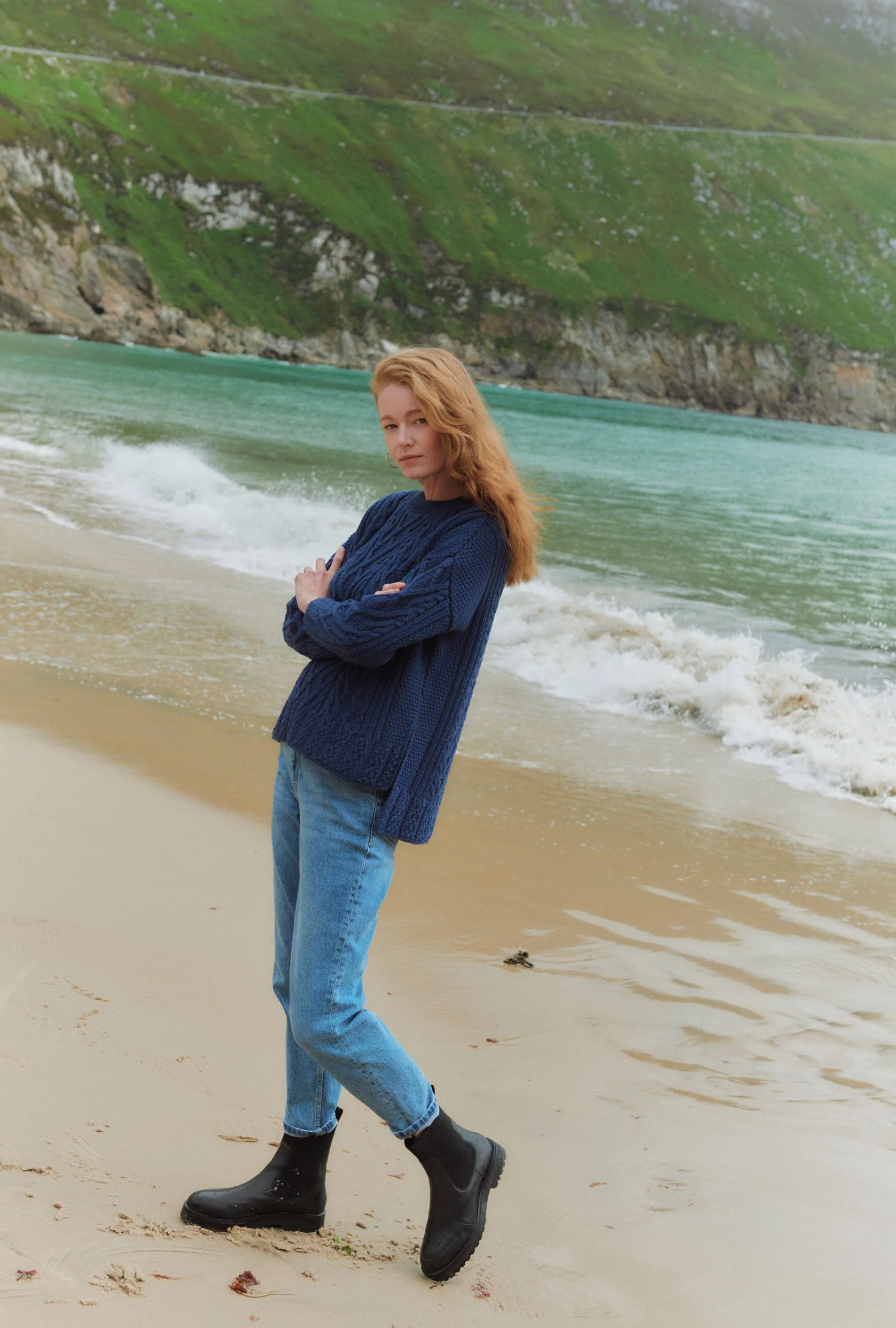 Tully Box Supersoft Merino Aran Sweater - Navy - Image 6